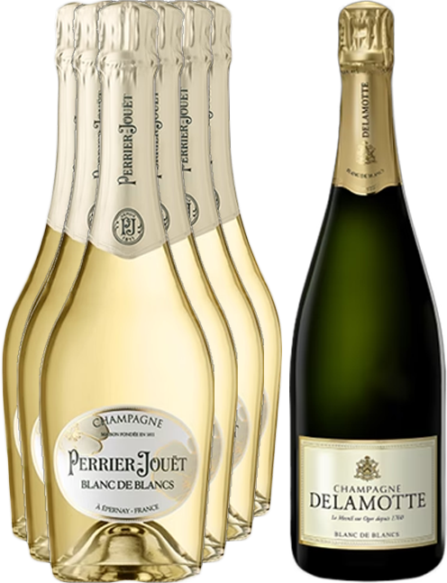 6 bouteilles du Champagne Perrier-Jouët - Blanc de Blancs = 1 Champagne Delamotte - Blanc de Blancs 2018